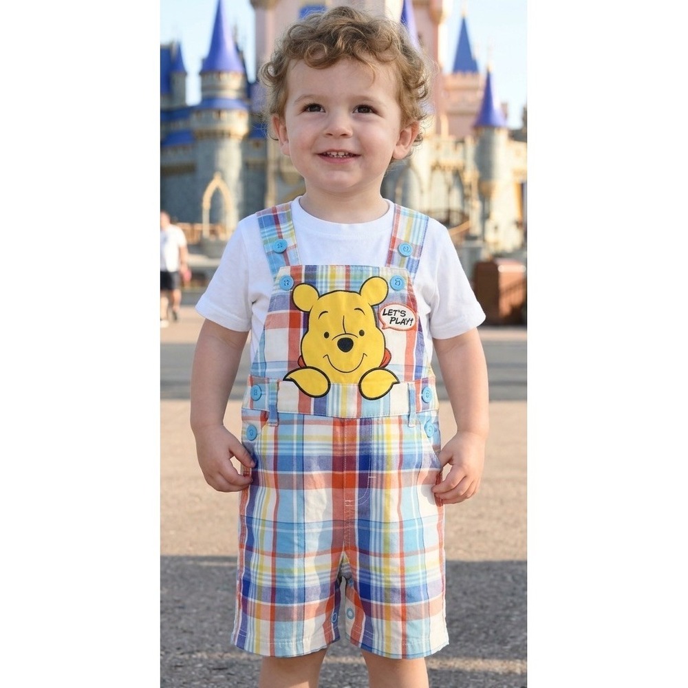 Disney Baby Winnie The Pooh 12m Honey Pot Plaid Overall Shorts Size 12 Months